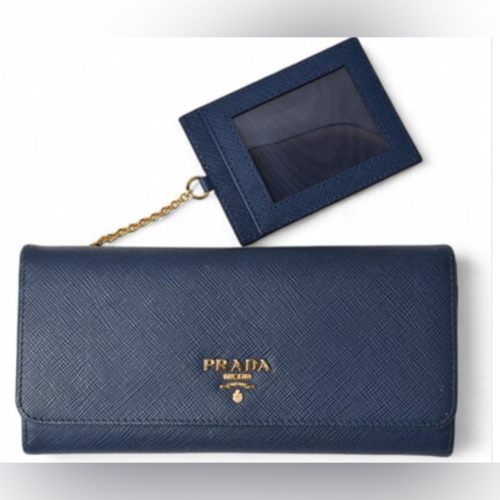 PRADA Continental Long Wallet BLUETTE SAFFIANO METAL EUC